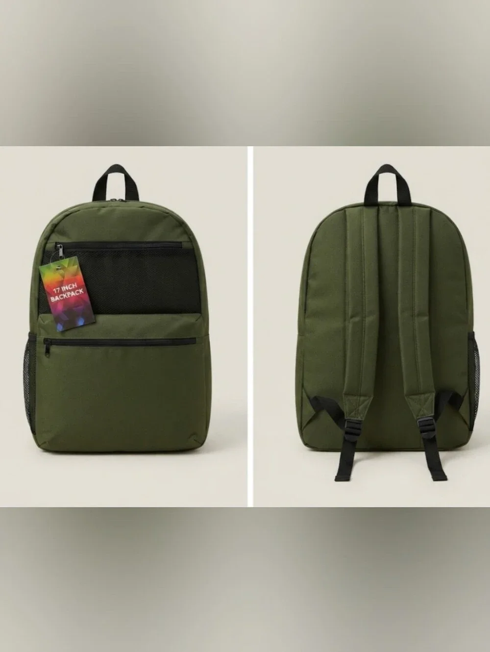17 Inch Olive Green Backpack